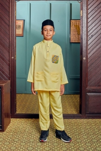 Baju Melayu Batik Kids in Pastel Yellow